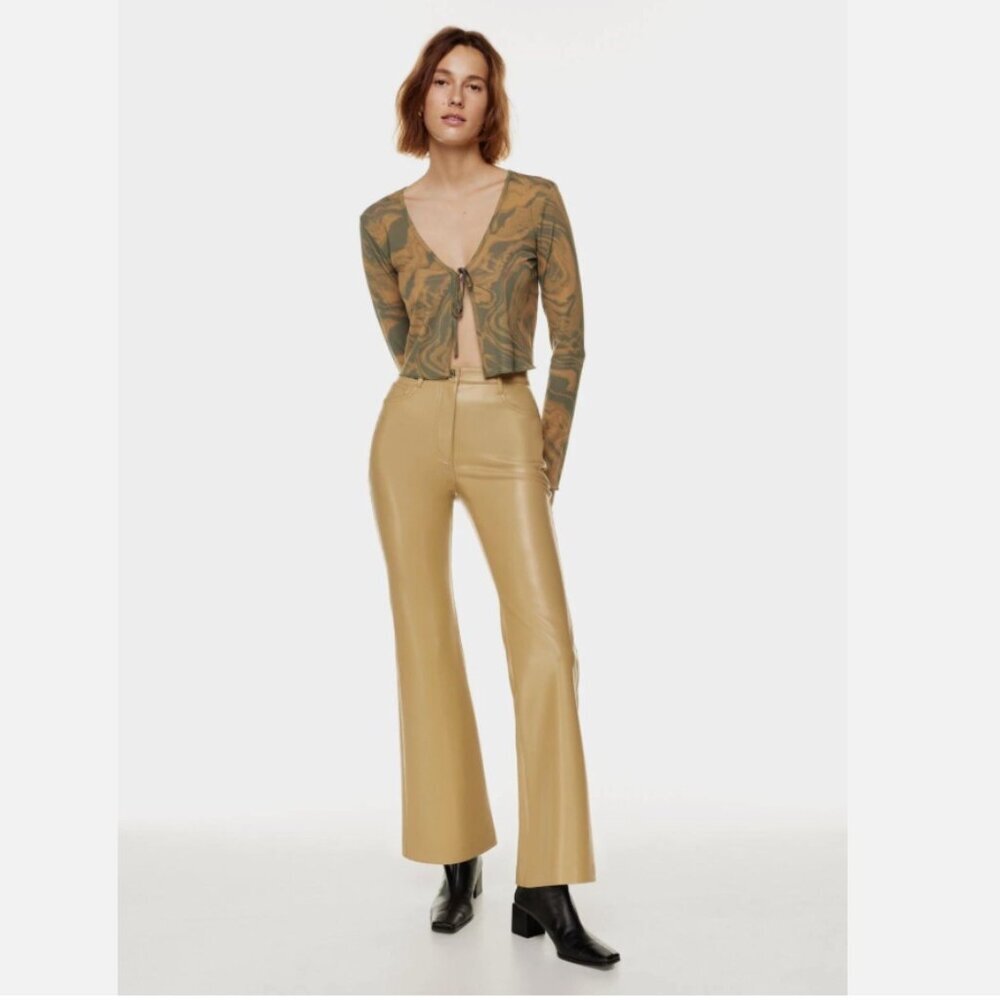 Aritzia Wilfred Melina Faux Vegan Leather Flare Leg Pant Sandy Beige Women's 10